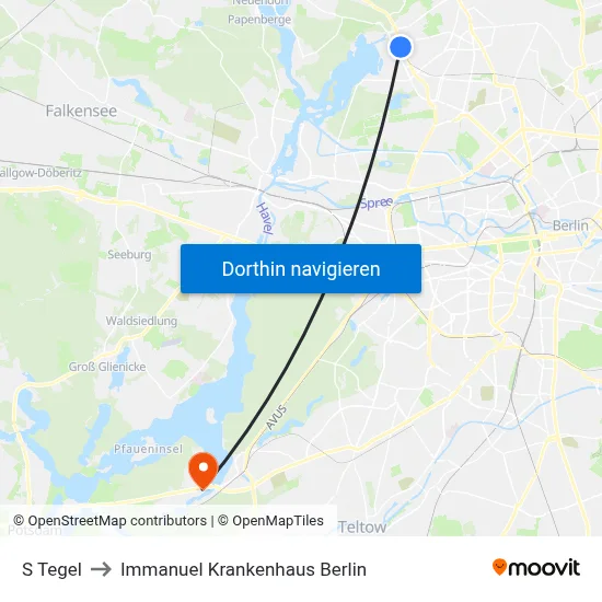 S Tegel to Immanuel Krankenhaus Berlin map