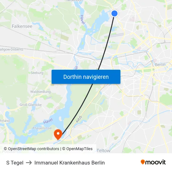 S Tegel to Immanuel Krankenhaus Berlin map