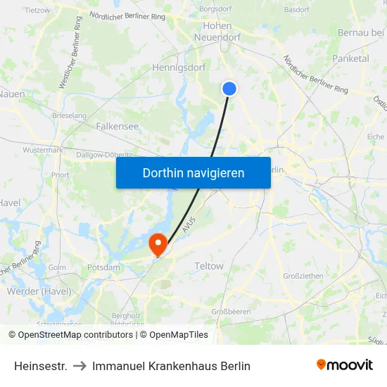 Heinsestr. to Immanuel Krankenhaus Berlin map
