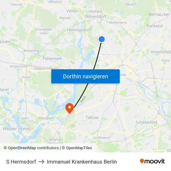 S Hermsdorf to Immanuel Krankenhaus Berlin map