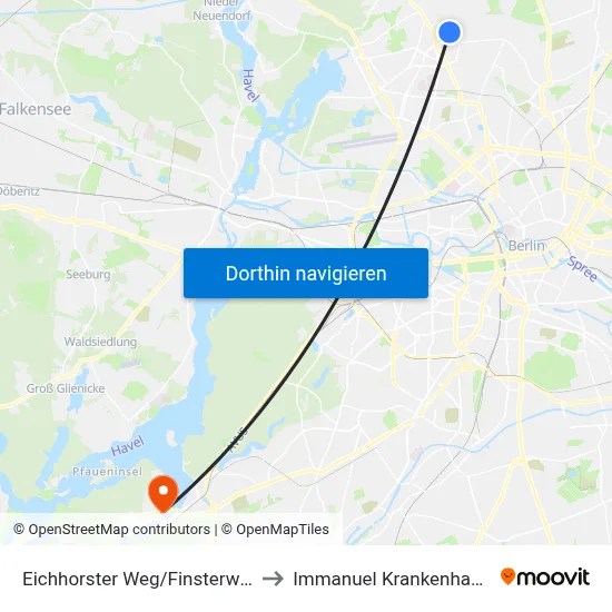 Eichhorster Weg/Finsterwalder Str. to Immanuel Krankenhaus Berlin map