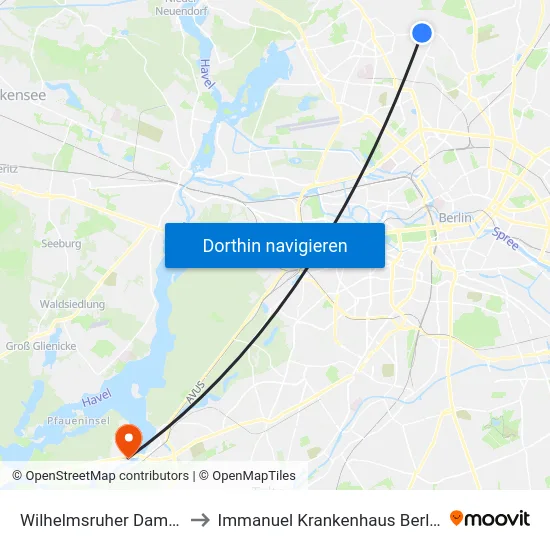 Wilhelmsruher Damm to Immanuel Krankenhaus Berlin map