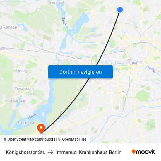 Königshorster Str. to Immanuel Krankenhaus Berlin map