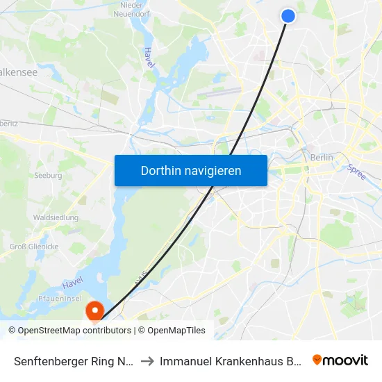 Senftenberger Ring Nord to Immanuel Krankenhaus Berlin map