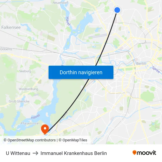 U Wittenau to Immanuel Krankenhaus Berlin map