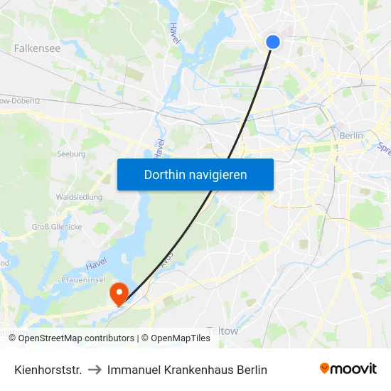 Kienhorststr. to Immanuel Krankenhaus Berlin map