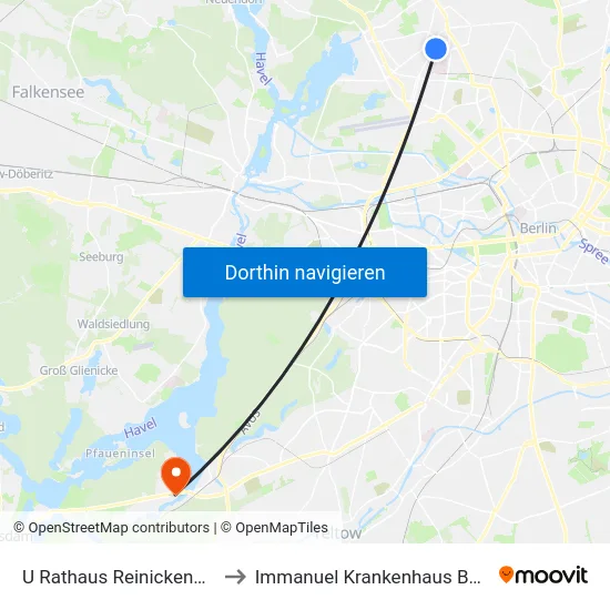 U Rathaus Reinickendorf to Immanuel Krankenhaus Berlin map