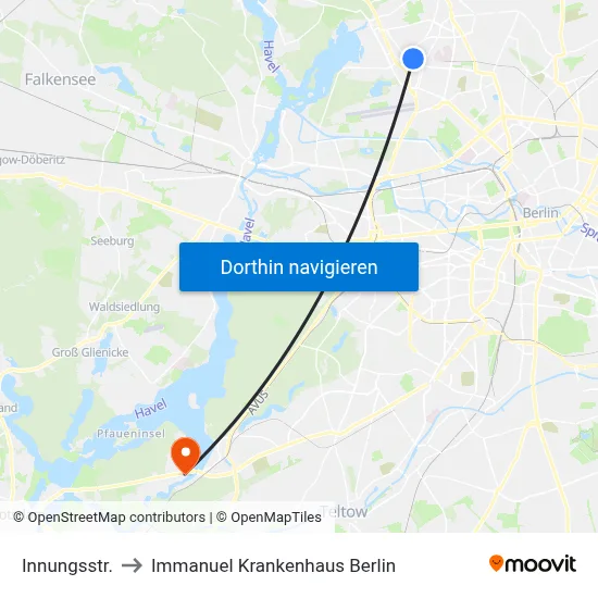 Innungsstr. to Immanuel Krankenhaus Berlin map