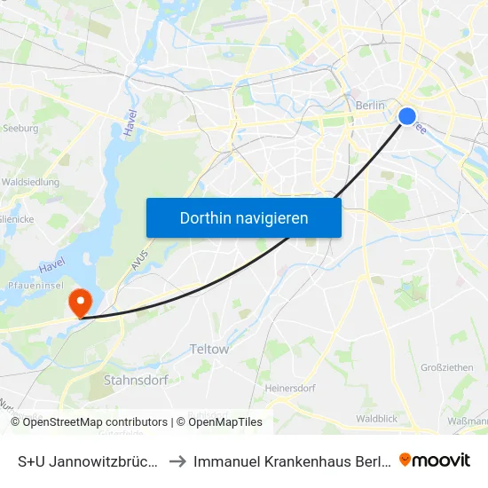 S+U Jannowitzbrücke to Immanuel Krankenhaus Berlin map