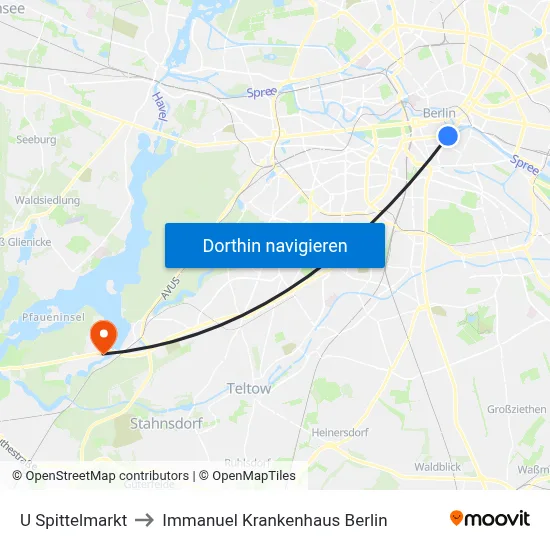 U Spittelmarkt to Immanuel Krankenhaus Berlin map