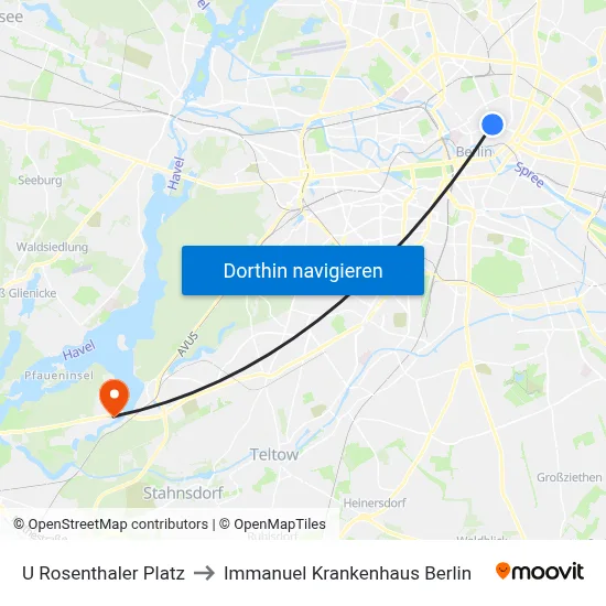 U Rosenthaler Platz to Immanuel Krankenhaus Berlin map