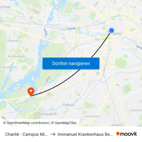 Charité - Campus Mitte to Immanuel Krankenhaus Berlin map