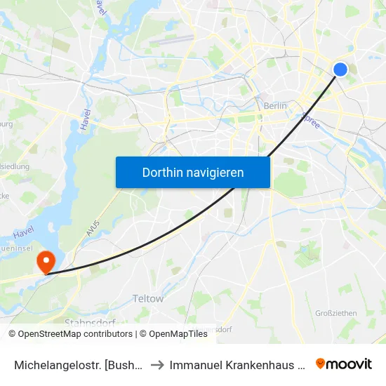 Michelangelostr. [Bushafen] to Immanuel Krankenhaus Berlin map