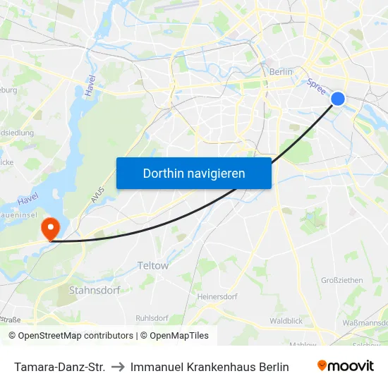 Tamara-Danz-Str. to Immanuel Krankenhaus Berlin map