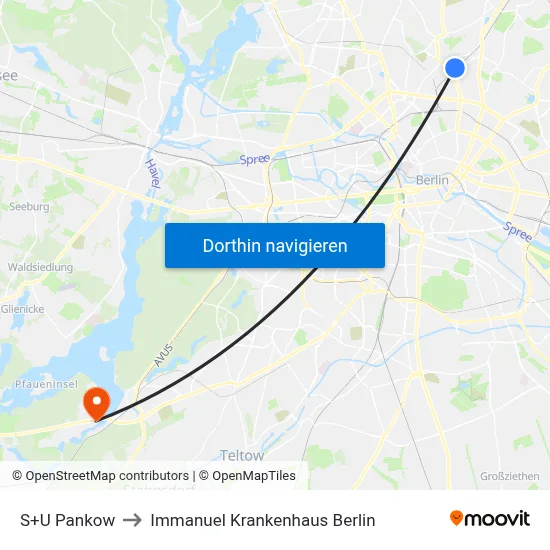 S+U Pankow to Immanuel Krankenhaus Berlin map