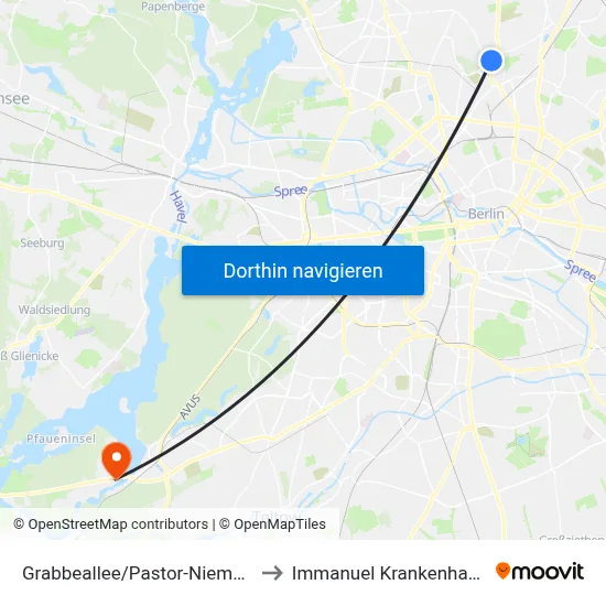 Grabbeallee/Pastor-Niemöller-Platz to Immanuel Krankenhaus Berlin map