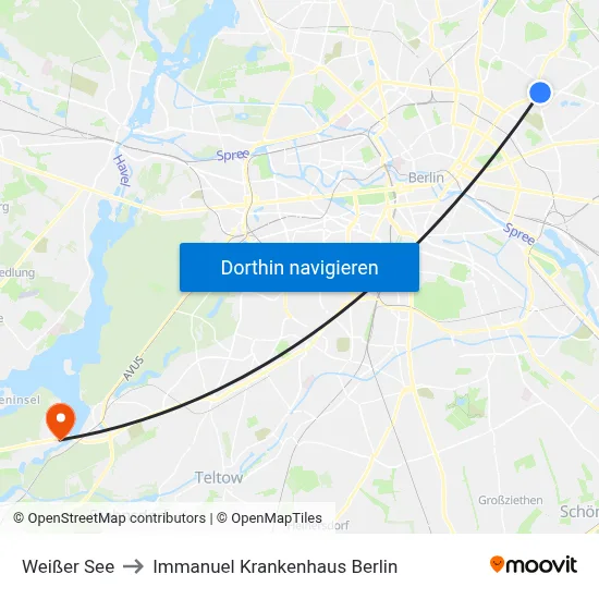 Weißer See to Immanuel Krankenhaus Berlin map