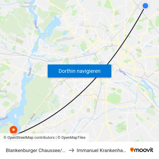 Blankenburger Chaussee/Straße 42 to Immanuel Krankenhaus Berlin map