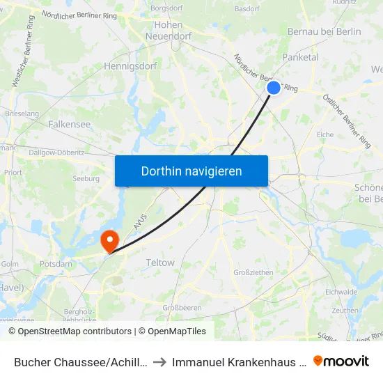 Bucher Chaussee/Achillesstr. to Immanuel Krankenhaus Berlin map