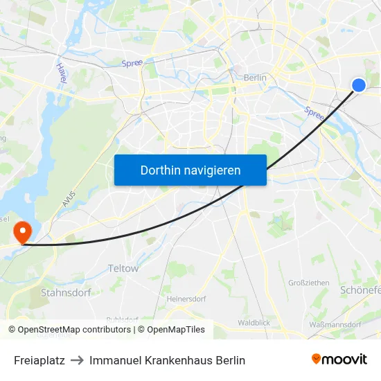 Freiaplatz to Immanuel Krankenhaus Berlin map