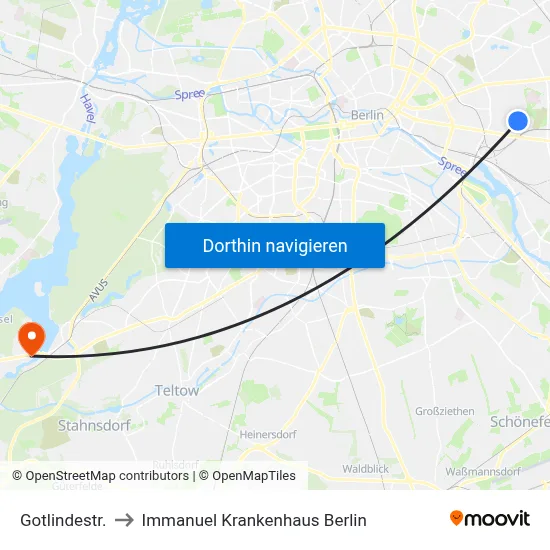 Gotlindestr. to Immanuel Krankenhaus Berlin map