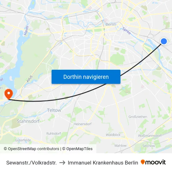 Sewanstr./Volkradstr. to Immanuel Krankenhaus Berlin map