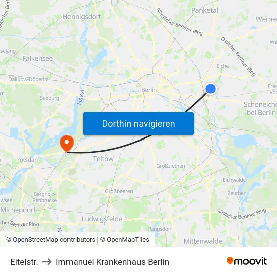 Eitelstr. to Immanuel Krankenhaus Berlin map