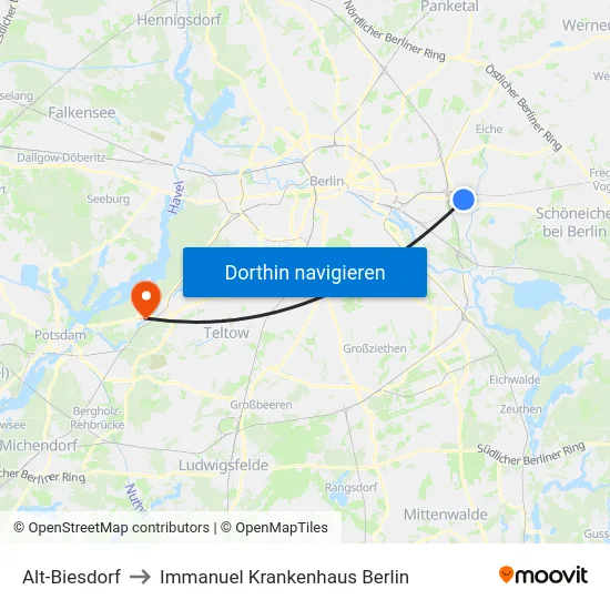 Alt-Biesdorf to Immanuel Krankenhaus Berlin map