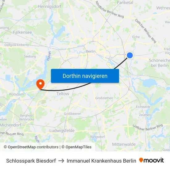 Schlosspark Biesdorf to Immanuel Krankenhaus Berlin map