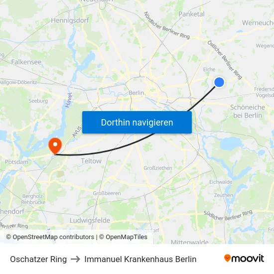 Oschatzer Ring to Immanuel Krankenhaus Berlin map
