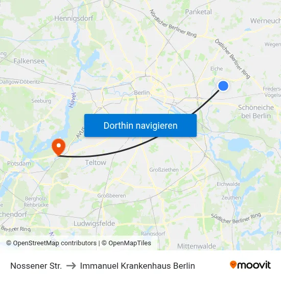 Nossener Str. to Immanuel Krankenhaus Berlin map