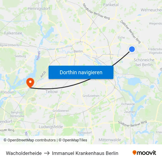 Wacholderheide to Immanuel Krankenhaus Berlin map