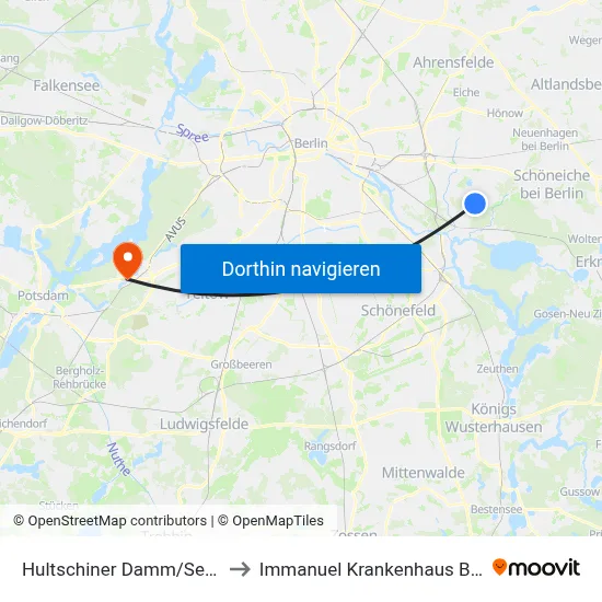Hultschiner Damm/Seestr. to Immanuel Krankenhaus Berlin map