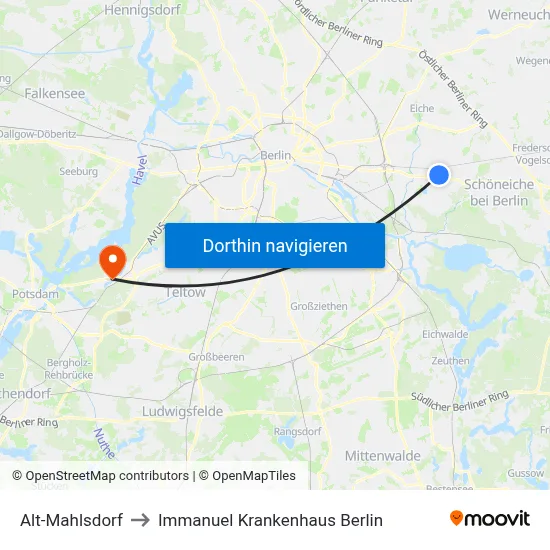 Alt-Mahlsdorf to Immanuel Krankenhaus Berlin map
