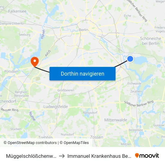 Müggelschlößchenweg to Immanuel Krankenhaus Berlin map