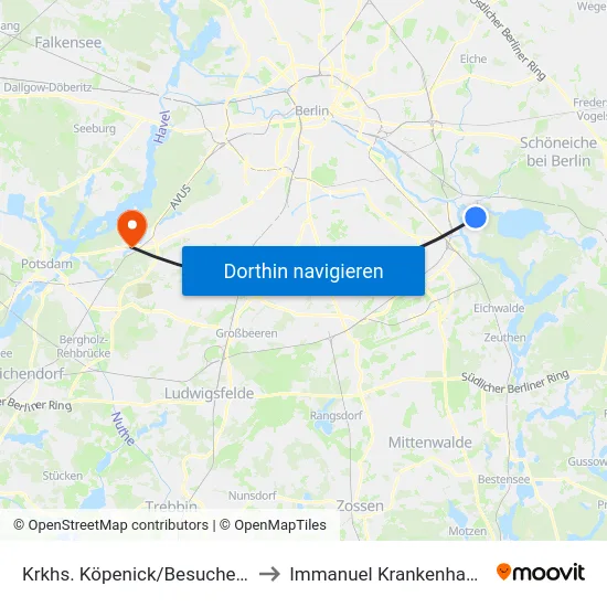 Krkhs. Köpenick/Besuchereingang to Immanuel Krankenhaus Berlin map