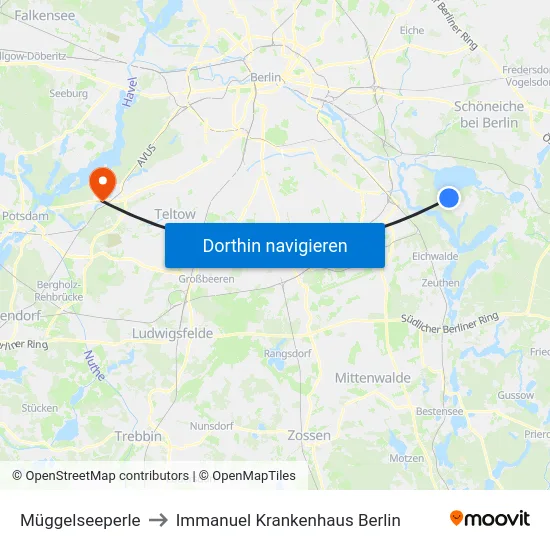 Müggelseeperle to Immanuel Krankenhaus Berlin map