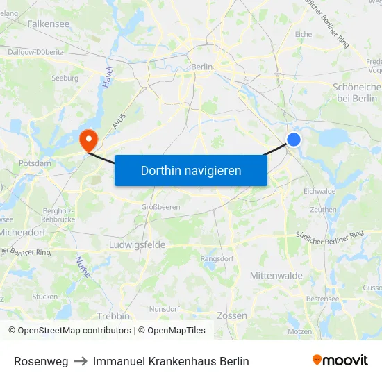 Rosenweg to Immanuel Krankenhaus Berlin map
