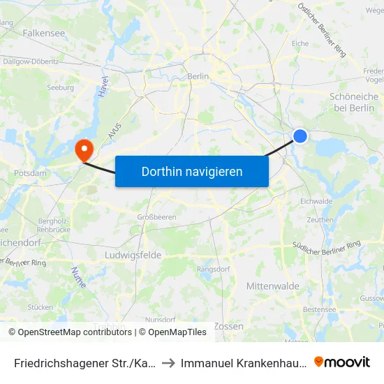 Friedrichshagener Str./Kabelwerk to Immanuel Krankenhaus Berlin map