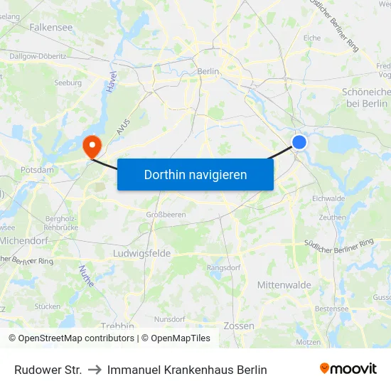Rudower Str. to Immanuel Krankenhaus Berlin map