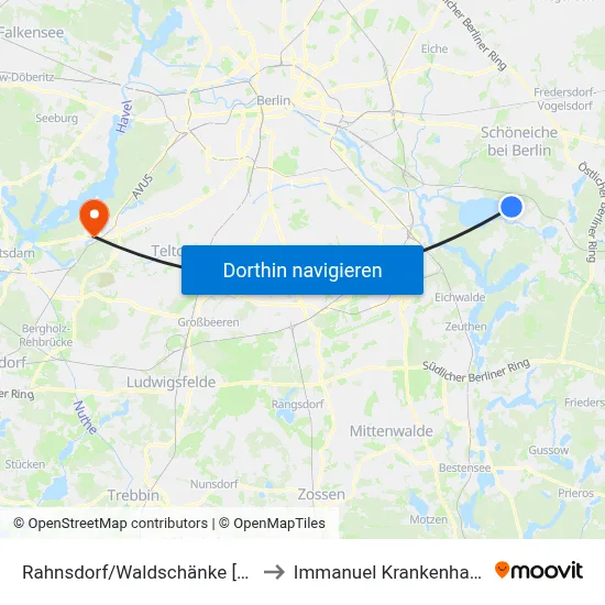 Rahnsdorf/Waldschänke [Nachtbus] to Immanuel Krankenhaus Berlin map
