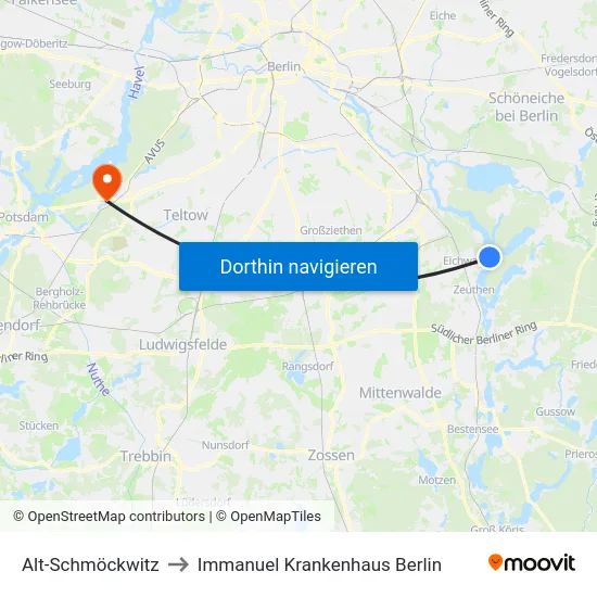 Alt-Schmöckwitz to Immanuel Krankenhaus Berlin map