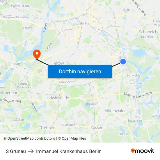 S Grünau to Immanuel Krankenhaus Berlin map