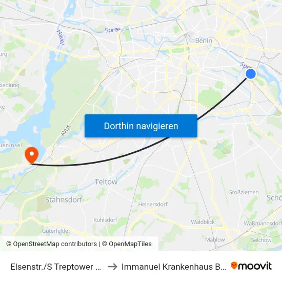 Elsenstr./S Treptower Park to Immanuel Krankenhaus Berlin map