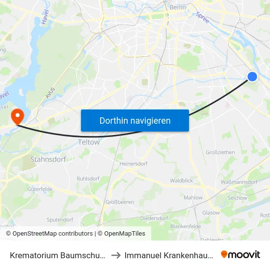 Krematorium Baumschulenweg to Immanuel Krankenhaus Berlin map