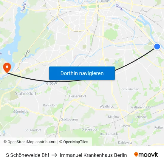 S Schöneweide Bhf to Immanuel Krankenhaus Berlin map