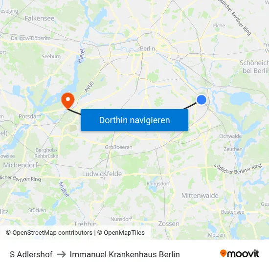 S Adlershof to Immanuel Krankenhaus Berlin map