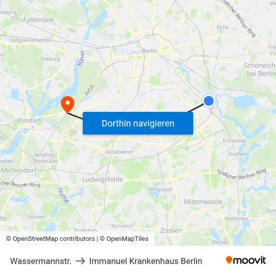 Wassermannstr. to Immanuel Krankenhaus Berlin map