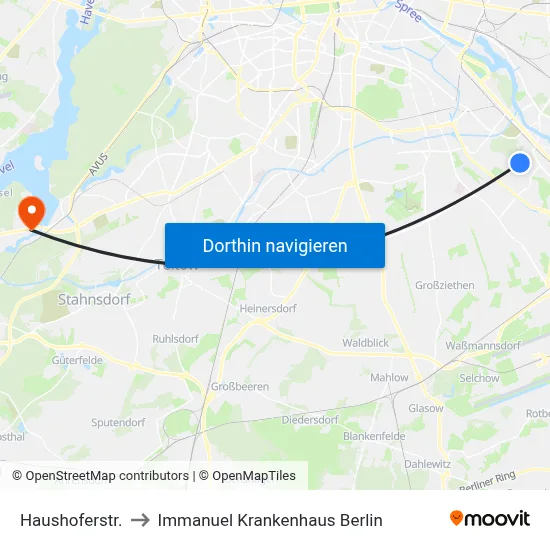 Haushoferstr. to Immanuel Krankenhaus Berlin map