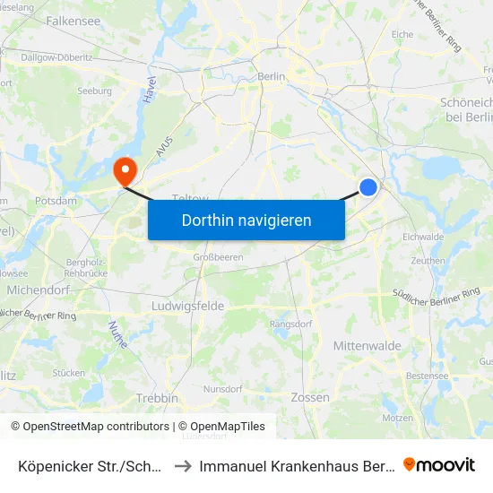 Köpenicker Str./Schule to Immanuel Krankenhaus Berlin map